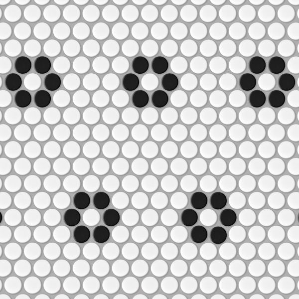 Perfect Circle Porcelain Mosaic - White with Black flower